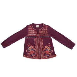 Savanna Jane Embroidered Long Sleeve Top Purple Plum Color Floral Size Large